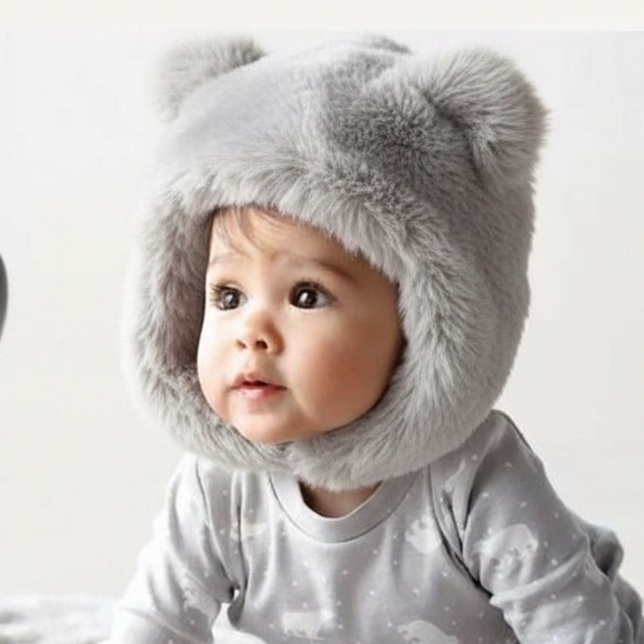 Restoration Hardware LUXE Fur Baby Animal Hood - Grey - 12 Months NWT - Picture 4 of 17